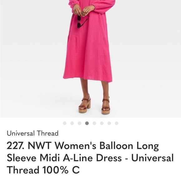 Women's Balloon Long Sleeve Midi A-Line Dress - Universal Thread 100% COTTON - Picture 3 of 3